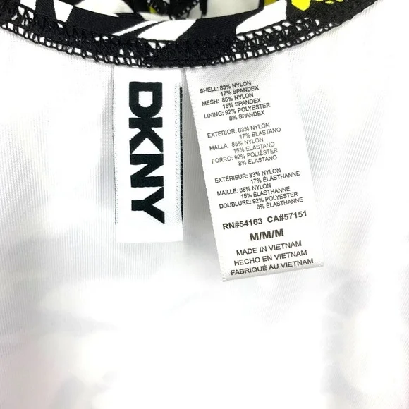NWT DKNY Sz M Black & Yellow Floral Ruffle Trim One Piece Swim Bathing Suit NEW - Picture 7 of 9